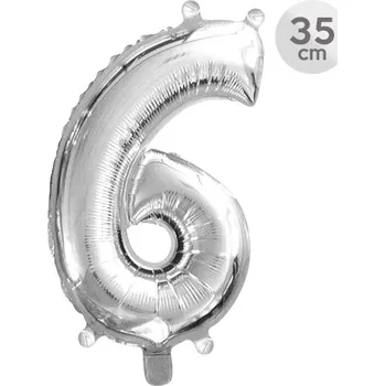 Balónek Balón narozeninový 35 cm - číslo 6, stříbrný