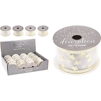 Stuha Dekorační stuha, organza 38x2700 mm - šampaňské (4 motivy)