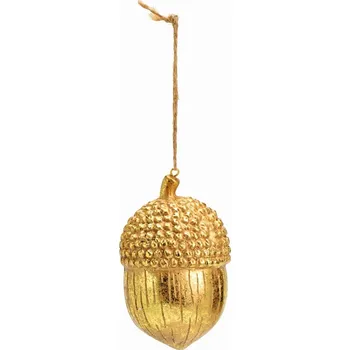 Vánoční dekorace Dekorace závěsná - zlatý žalud se zlatou šňůrkou 6x6x10 cm