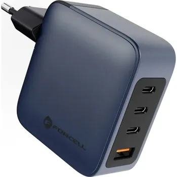 100W EU adaptér / nabíječka FORCELL - 3x USB-C + USB-A - černá / šedá