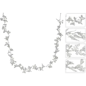 Vánoční dekorace Girlanda stříbrná - větvička s lístky 170 cm, 4 designy