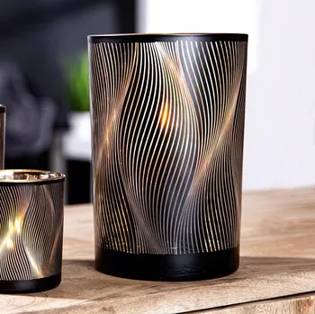 Svícen Gilde Skleněný svícen Lines, černo-zlatý, 18 cm 479965