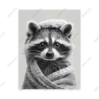 Obraz Černobílý obraz mývala na plátně do koupelny | Obraz na plátně, Fotoobraz - C , 60 x 80 cm bez rámu