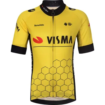 cyklistický dres BONAVELO Cyklistický dres s krátkým rukávem - VISMA 2024 KIDS - žlutá/černá L-155cm