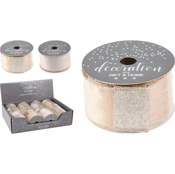 Stuha Stuha dekorační, velvet 38x2700 mm - šampaň-zlatá (2 vzory)