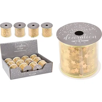 Stuha Dekorační stuha 63x2700 mm - zlatá barva (4 vzory)