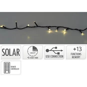 Vánoční dekorace Světelný řetěz 480 LED bílá teplá se solárním panelem, délka 21 m