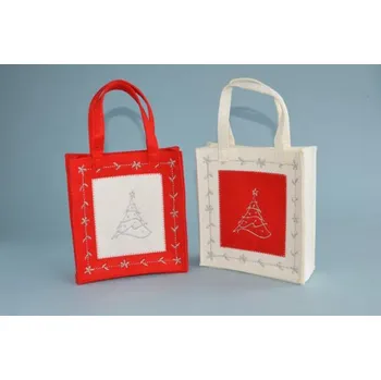 Dárková taška - vánoční 22x25x6 cm z filcu, červeno-bílá, mix / 1ks
