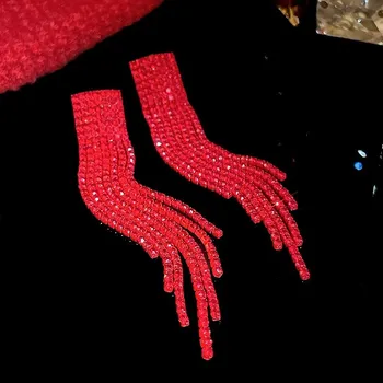 Náušnice Dlouhé visací náušnice červené s kamínky | luxusní náušnice, dámské náušnice - HE18598-1