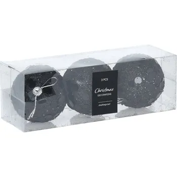 Vánoční dekorace Vánoční koule 80 mm - černé s flitry (sada 3 ks)