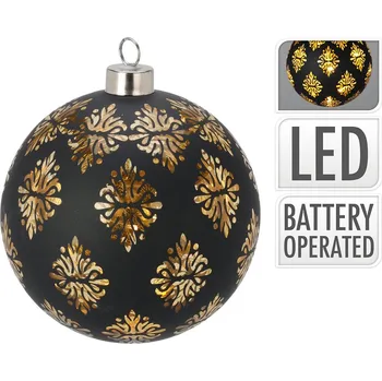 Vánoční dekorace Vánoční koule 12 cm s LED světlem, barva černá-matná