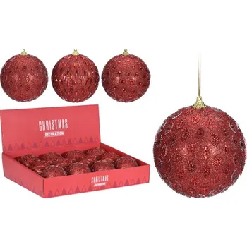 Vánoční ozdoba Vánoční koule - PS 80 mm / červená glitter, mix / 1ks