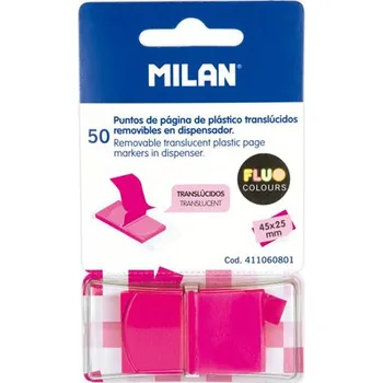Samolepící bloček Záložka lepící MILAN FLUO PVC 45 x 25 mm růžová, 50 ks
