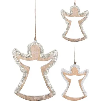 Vánoční dekorace Vánoční ozdoba dřevěná 15 cm - anděl zdobený korálky