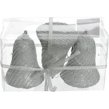 Vánoce Vánoční ozdoby - PS stříbrné - zvonky s korálky 10 cm, sada 3ks