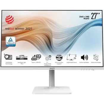 Monitor MSI Modern MD272QPW 27" LED monitor, 27", IPS, 2560x1440, 16:9, 4ms, 300cd/m2, 1000:1, HDMI, DisplayPort, USB typ C, 2x USB, repro, PIVOT, en. tř. F Modern MD272QPW
