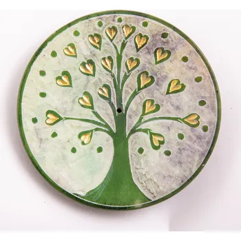 Vonná tyčinka Mani Bhadra Mani Bhadra Stojánek na vonné tyčinky Tree of life Strom života Mastek Zelený, Ø 7,5 cm