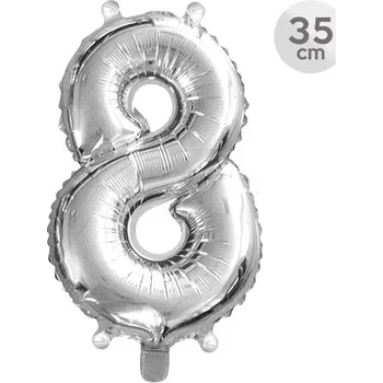 Balónek Balón narozeninový 35 cm - číslo 8, stříbrný
