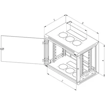 Rozvaděč Rozvaděč Triton RUA 19" 12U jednodílný 500 mm Rozvaděč, nástěnný, jednodílný, 12U, 500 mm, odním. boční kryty, perf. plech. dveře RUA-12-LS5-CAX-A1