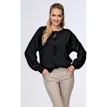 Dámská halenka Volnější černá dámská halenka s dlouhými rukávy a vazačkou 7874 velikost S
