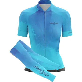 cyklistický dres Dámský cyklistický dres Cykloanimal Aquarelle Blue + návleky na ruce - M