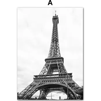 Obraz Černobílý vintage obraz s motivy Paříže | retro plakát, obraz do bytu - A , 30 x 45 cm bez rámu