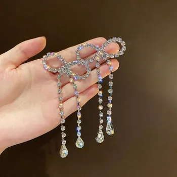 Náušnice Dlouhé visací náušnice s motivem mašle | elegantní náušnice, svatební náušnice - HE3927-1