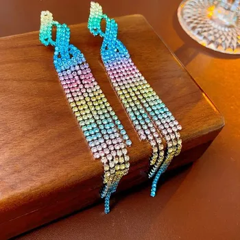 Náušnice Třpytivé visací náušnice s kamínky | visací náušnice, třpytivé náušnice - modrá HE14472-2