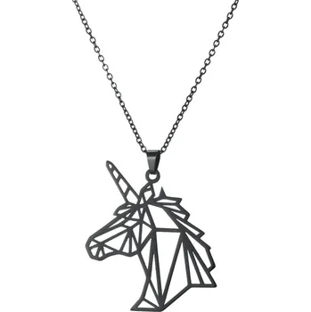 Náhrdelník Dámský náhrdelník s přívěskem origami | dámský řetízek, - Jednorožec - černý