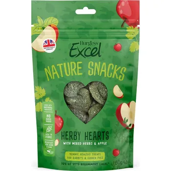 Krmivo pro hlodavce Výhodné balení: 3ks-3x60g Burgess Excel Nature Snacks Herby Hearts pro králíky a morčata