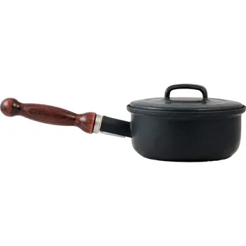 Hrnec BELIS Smaltovaný rendlík s poklicí a dřeveným držadlem ø 16 cm - 1.25 l štýlák - BSE Černá 16 cm