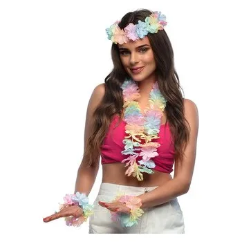 Karnevalový doplněk Boland&nbsp;Havajská sada pastelová - věnec náramky a čelenka