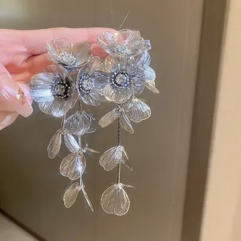 Náušnice Dlouhé třpytivé náušnice s květinovým designem | Visací náušnice, Módní náušnice - HE14036-2