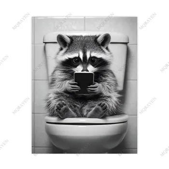 Obraz Černobílý obraz mývala na plátně do koupelny | Obraz na plátně, Fotoobraz - A , 50 x 70 cm bez rámu