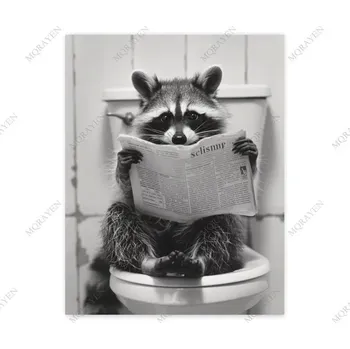 Obraz Černobílý obraz mývala na plátně do koupelny | Obraz na plátně, Fotoobraz - D , 30 x 45 cm bez rámu