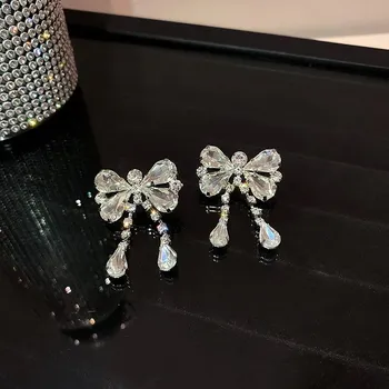 Náušnice Dlouhé visací náušnice s motivem mašle | elegantní náušnice, svatební náušnice - HE5344-1