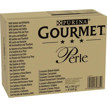 Krmivo pro kočku 96x85g Megapack Gourmet Perle - Losos a bílé ryby, Sardinky a tuňák, Losos a treska, Mořské ryby a tuňák