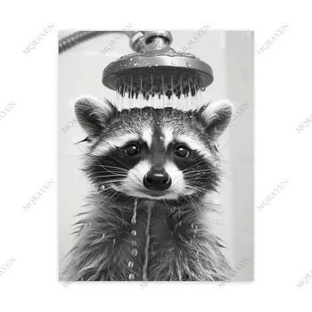 Obraz Černobílý obraz mývala na plátně do koupelny | Obraz na plátně, Fotoobraz - B , 50 x 75 cm bez rámu