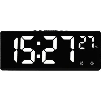 Budík Digitální LED budík s teploměrem a nočním režimem | stolní budík, chytrý budík - Bílý