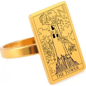 Prsten Ocelový prsten s tarotem | magický amulet - VĚŽ , 6
