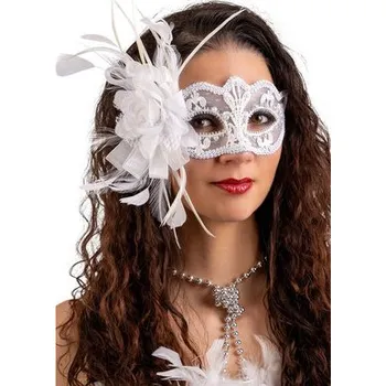 Karnevalová maska Carnival Toys&nbsp;Bílá krajková maska s kamínky