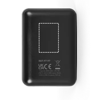 Powerbanka LEAKEY 8. Powerbanka 8 000 mAh ve recyklovaného ABS (100% rABS) 1 upper back, 20 x 30 Tampontisk, 1 barva