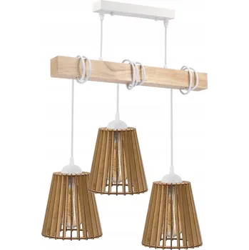 Berge LED závěsné stropní svítidlo bílý dřevěný trám 3xE27 Dřevěný kuželový lustr