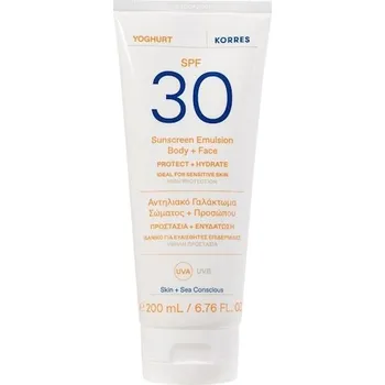 Pleťový krém Korres Pece Slunecni-peceJogurtová ochranná emulze na tělo a obličej SPF30 200 ml (2 430,00 Kč / 1 l)