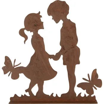 Rezavá dekorace děti s motýlky Brocante rust - 25*5*25 cm