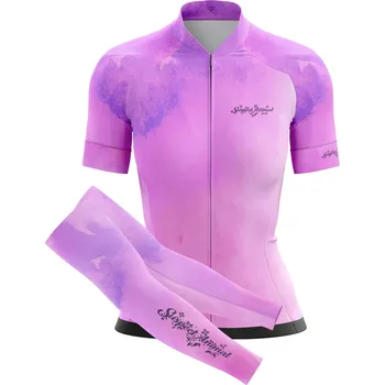 cyklistický dres Dámský cyklistický dres Cykloanimal Aquarelle Pink + návleky na ruce - M