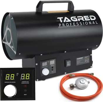 Průmyslové topidlo Tagred TA961, Plynový ohřívač 15 kW, hadice, redukce, termostat, LCD