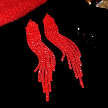 Náušnice Dlouhé visací náušnice červené s kamínky | luxusní náušnice, dámské náušnice - HE18598-2