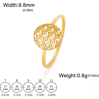 Prsten Ocelový prsten květ života | Dámský šperk - B - Zlatá barva , 7