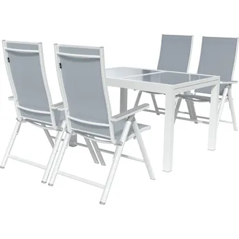 Zahradní nábytek LIVARNO home Sada hliníkového zahradního nábytku s rozkládacím stolem a křesly Houston, 5dílná, bílá/šedá